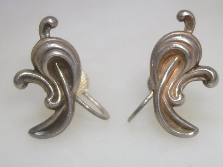 Vintage Sterling Silver Earrings, 1940s Mid-Century Design