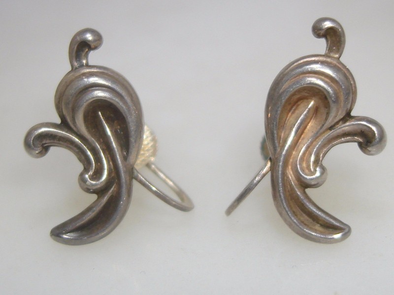 Vintage Sterling Silver Earrings, 1940s Mid-Century Design