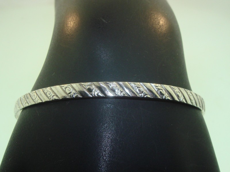 Antique Art Nouveau Sterling Silver Swirl Bangle Bracelet