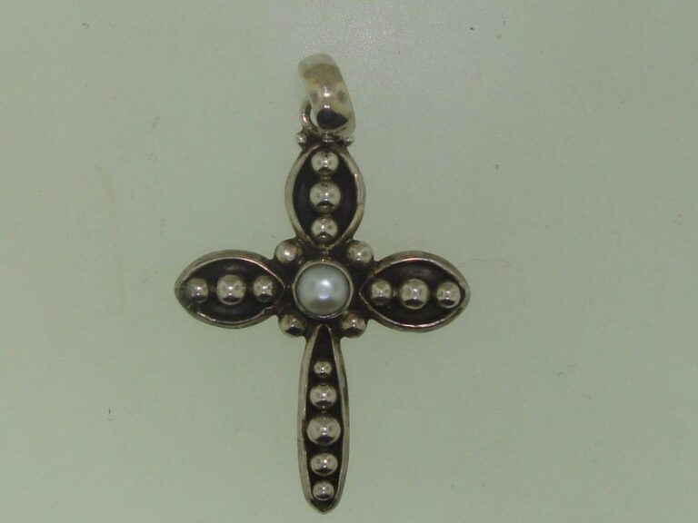 Vintage Sterling Silver Mabe Pearl Cross Pendant
