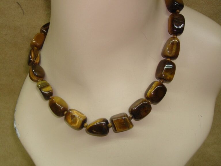 Sterling Silver Tiger Eye Toggle Necklace with 21 Genuine Nuggets