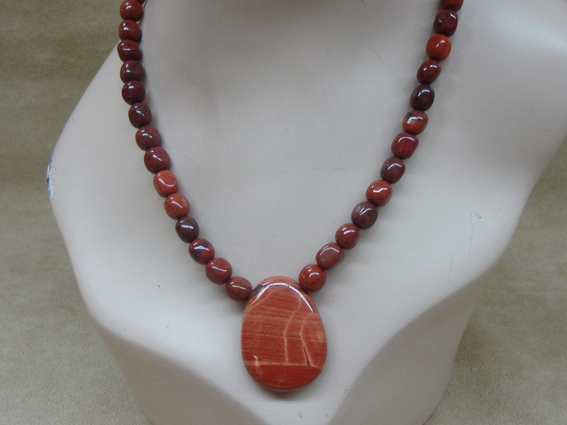 Red Jasper Pendant Necklace, 19 inches with Adjustable Chain