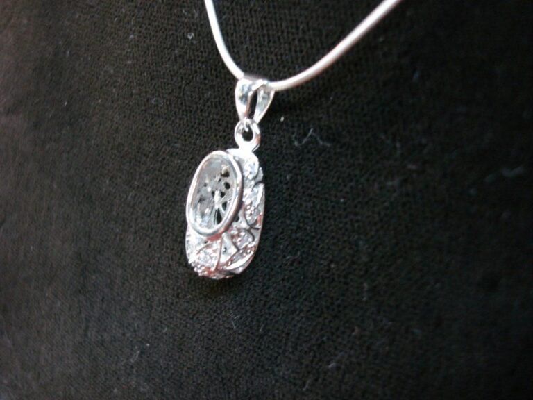 Solid sterling silver slipper pendant with diamonds and snake chain