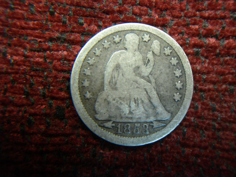 1853 Seated Dime Variety 3 in circulated condition