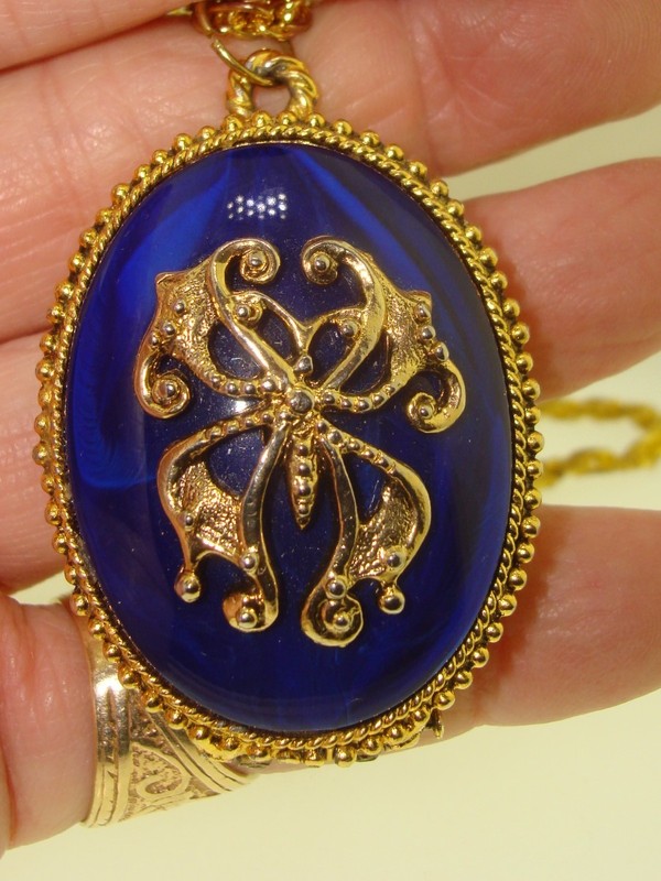 Vintage Max Factor Glace Perfume Pendant Necklace, Cobalt Blue Enamel, 1970s-80s