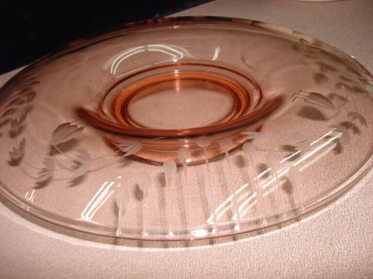 Vintage pink Depression glass floral console bowl