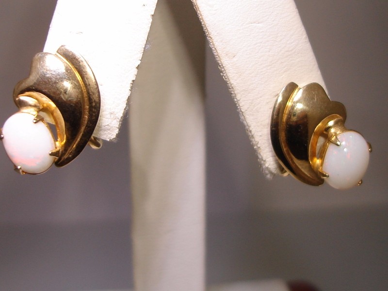 1950s-60s gold filled earrings with fiery opals