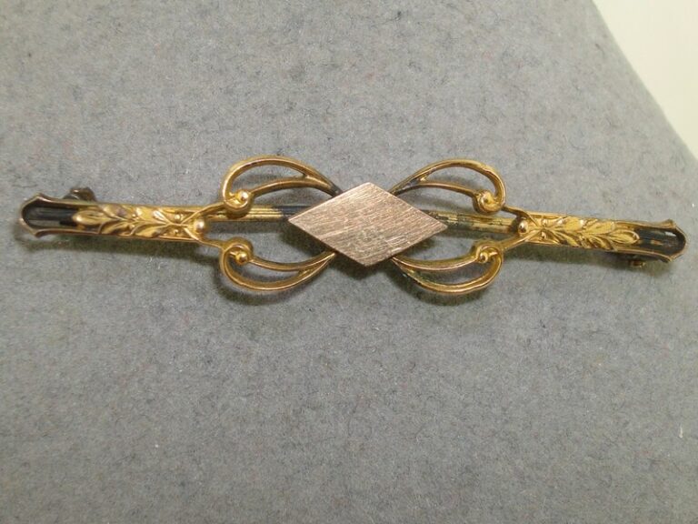 Antique Edwardian gold gilt pin/brooch signed C.T., 1860s floral design with personalized diamond space