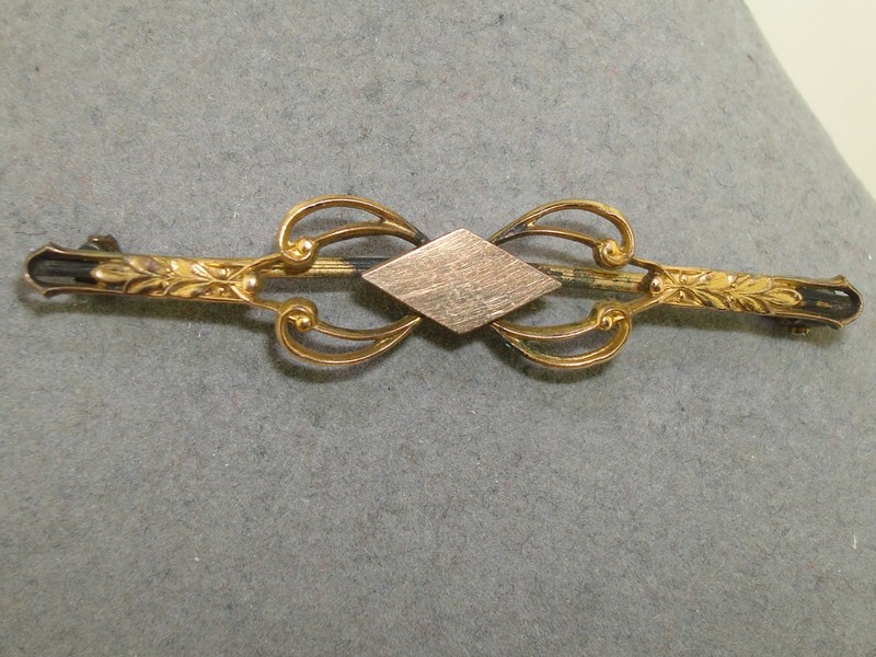 Antique Edwardian gold gilt pin/brooch signed C.T., 1860s floral design with personalized diamond space