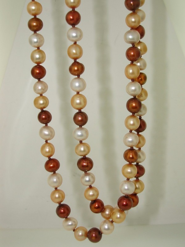 Sterling silver necklace with multicolored freshwater pearls