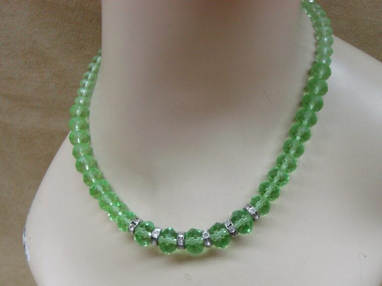 Signed 2028 Green Crystal and Rhinestone Choker Necklace