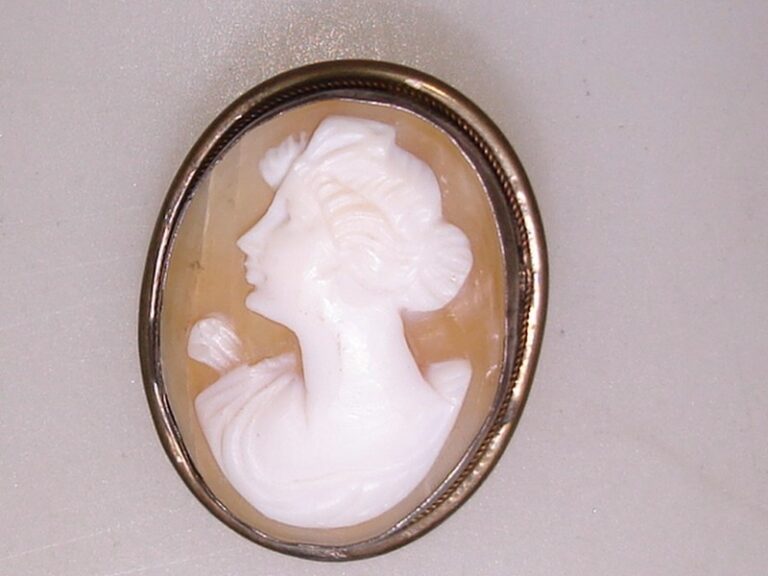 Antique Art Deco 800 silver shell cameo pin/pendant featuring a profile of a young lady