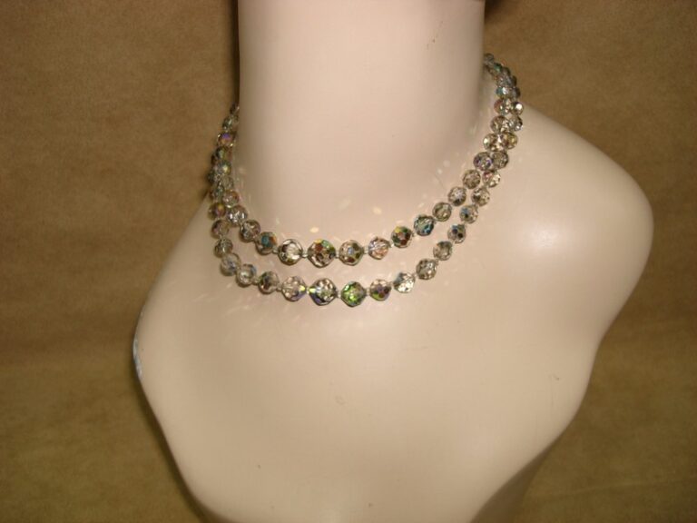 Vintage 1960s iridescent gray AB crystal double strand necklace