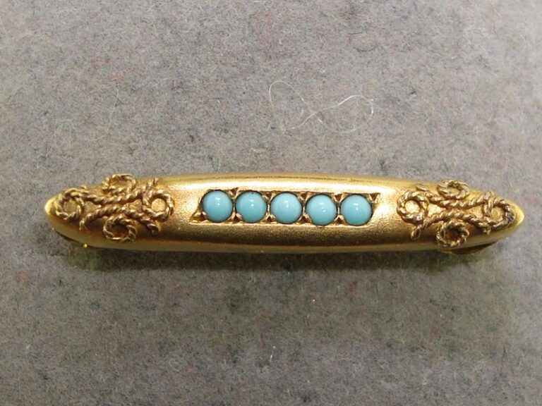 Antique Edwardian beauty pin with cannetille work and turquoise glass beads