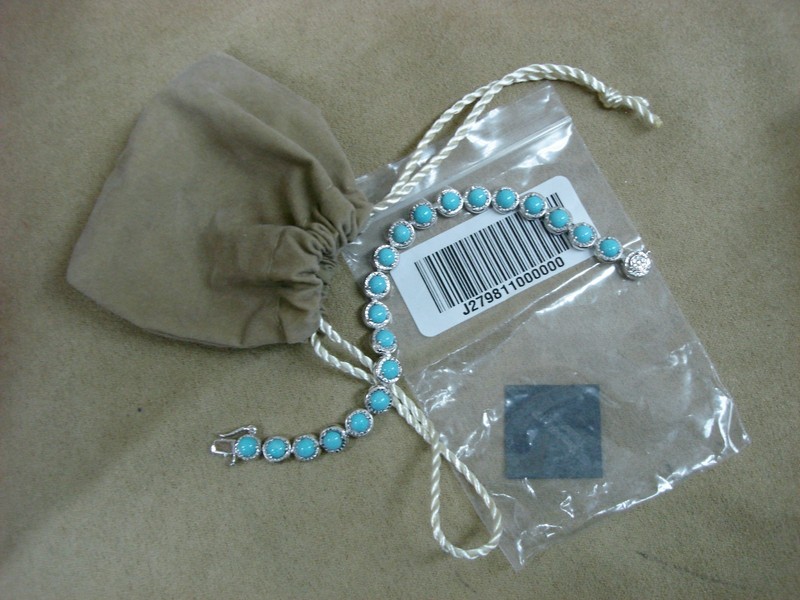 Genuine Sleeping Beauty Turquoise Diamond-Cut Sterling Silver Tennis Bracelet