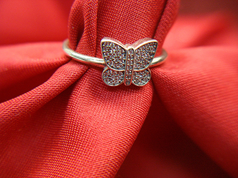 Pandora Sterling Silver Butterfly Ring with CZ Stones, Size 9