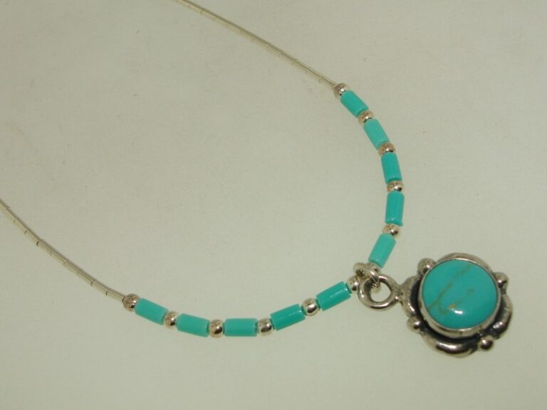 Signed 5* Liquid Silver & Turquoise Southwestern Necklace