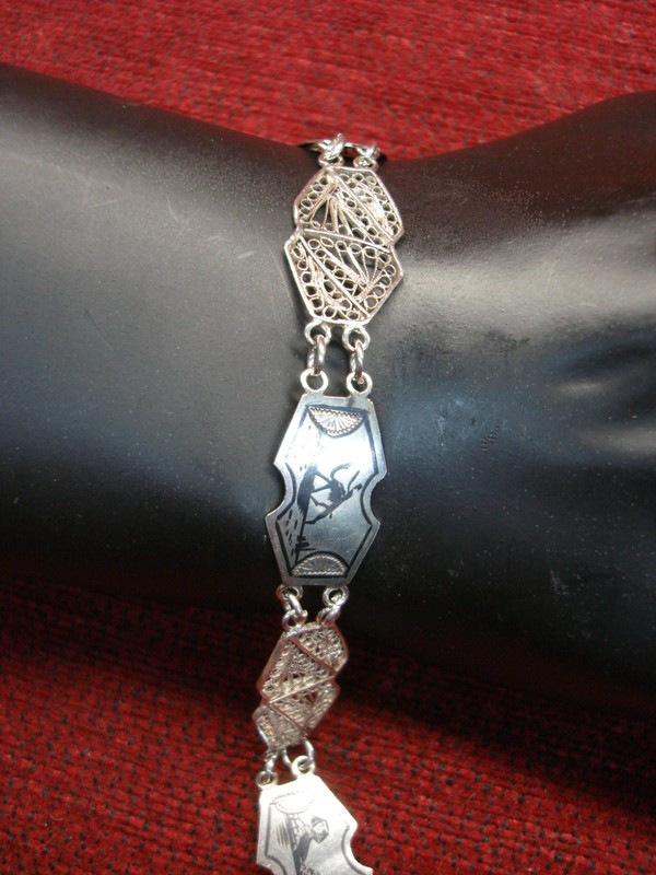 Authentic Egyptian Spun Silver Bracelet with Motifs