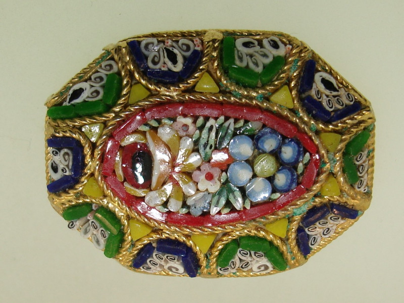 Vintage Italian micro mosaic flower brooch pin