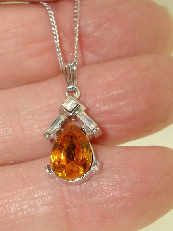 Vintage 1960s Crown Trifari faux topaz pendant necklace