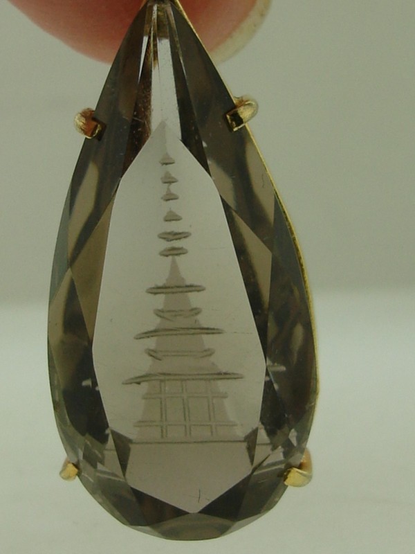 Vintage gold-filled smoky quartz pagoda pendant