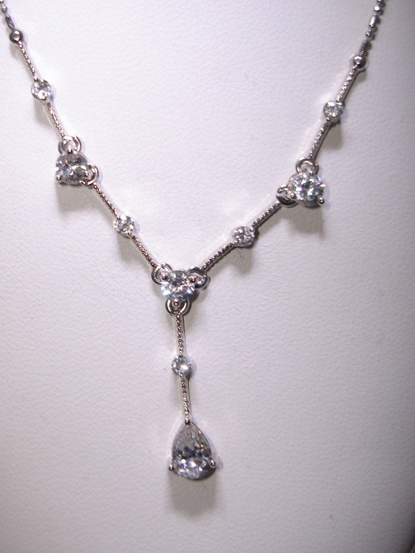 Silver Pendant Necklace with Sparkling CZ Stones