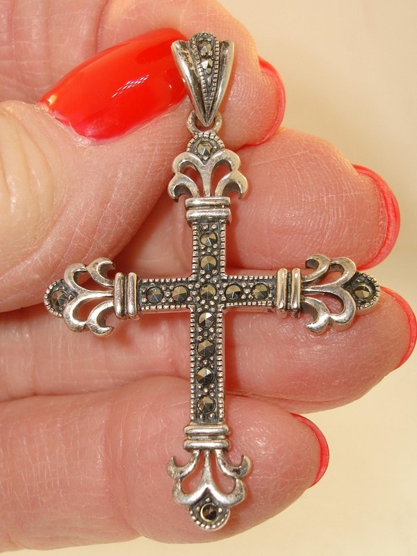 Sterling silver and marcasite cross pendant by Carolyn Relios Pollack