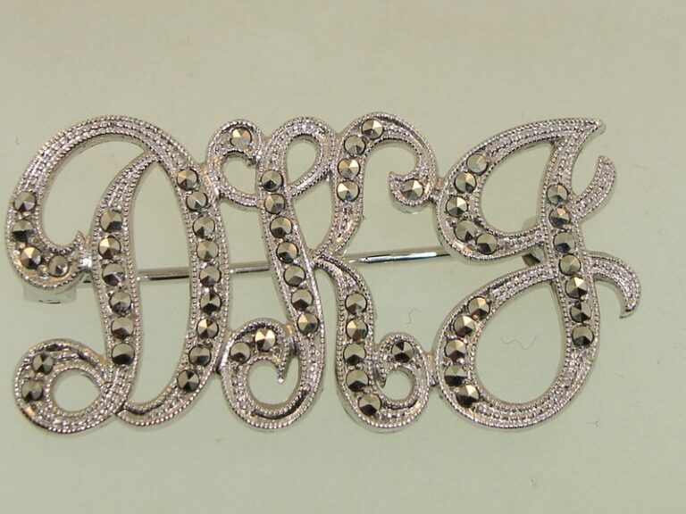 Vintage Sterling Silver Marcasite Initial Pin DKJ