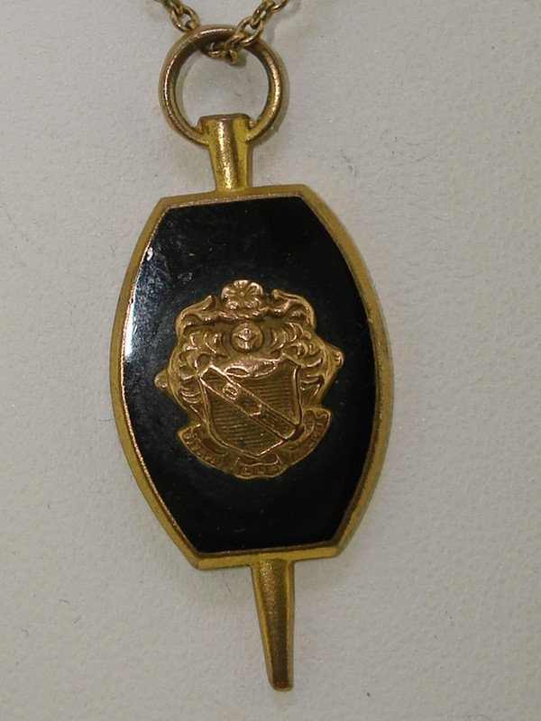 Vintage 1937 Beta Epsilon Gold Filled Onyx Key Pendant Necklace