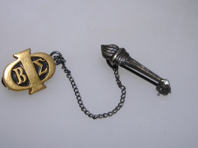 Vintage Phi Beta Epsilon Sweetheart Pin, Gold Tone, Torch Design