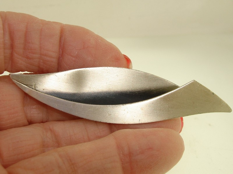 Mid-century modern brushed sterling silver pin by Beau, 1950s-60s