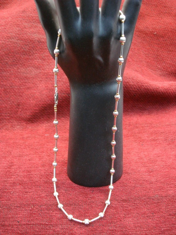 Sterling silver tube and bead necklace, 24 inches long
