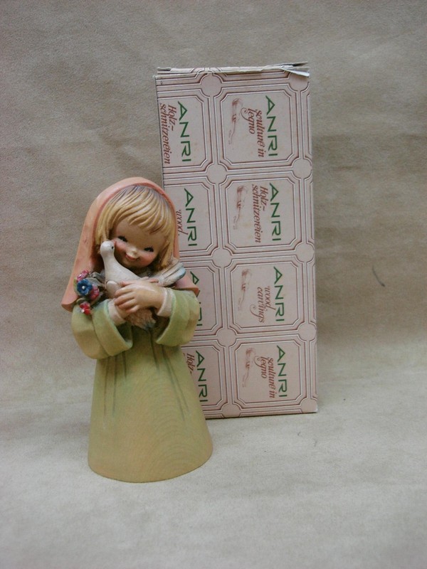 Vintage hand-carved Anri girl with dove figurine by J. Ferrandiz, original box