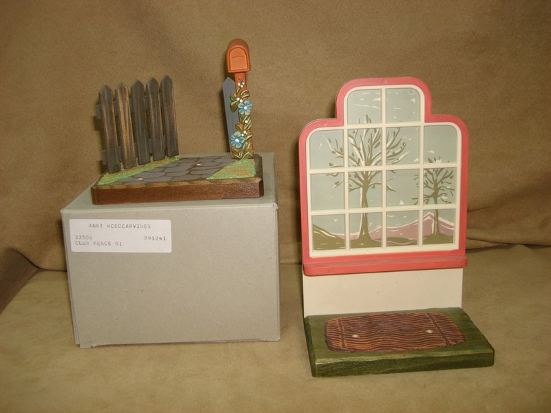 Vintage ANRI Winter Window Scene with Mailbox and Garden Path Accessories