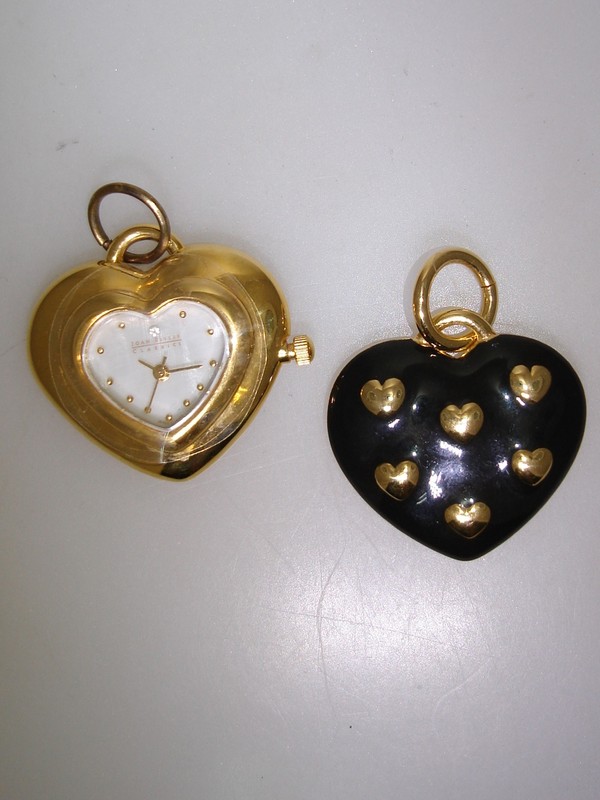Joan Rivers gold-tone heart watch and black enamel pendant set