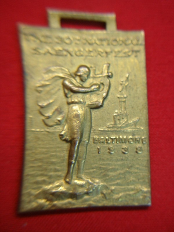 1938 Saengerfest Medal, commemorating the 30th National Saengerfest held in Baltimore, Maryland.