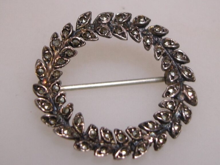 Antique Art Deco Sterling Silver Marcasite Mourning Pin