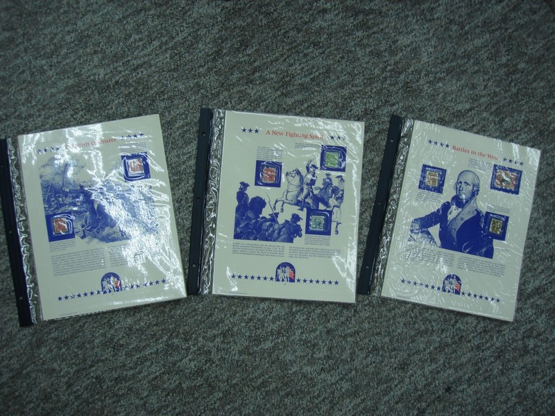 Three double-sided pages of U.S. history postage stamps from the Postal Commemorative Society