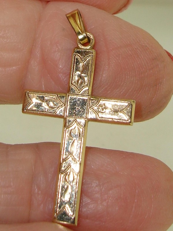 Vintage Gold Filled Etched Cross Pendant