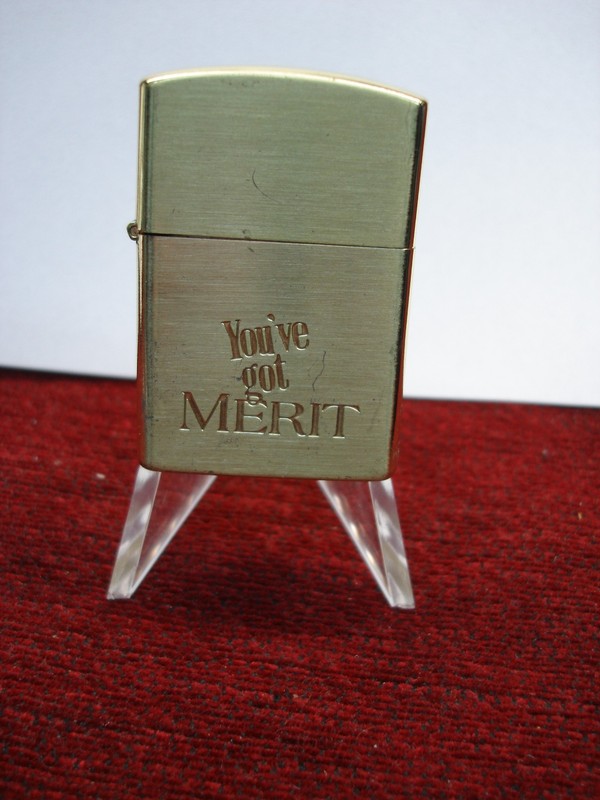 Vintage Merit Cigarettes Fluid Lighter, Brushed Gold, Unopened
