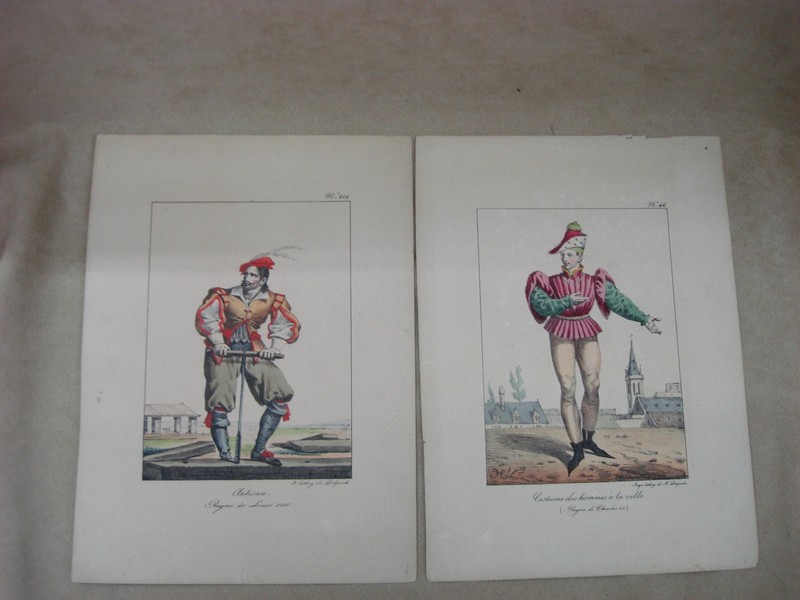 Pair of antique hand-colored lithographs by F. Delpeck depicting Charles VII and Louis XIII
