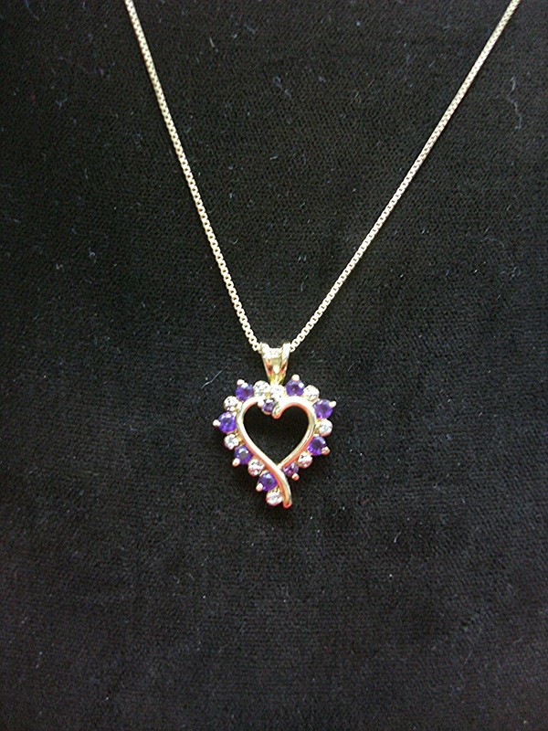 Sterling silver and gold vermeil heart pendant with amethyst and diamond accents