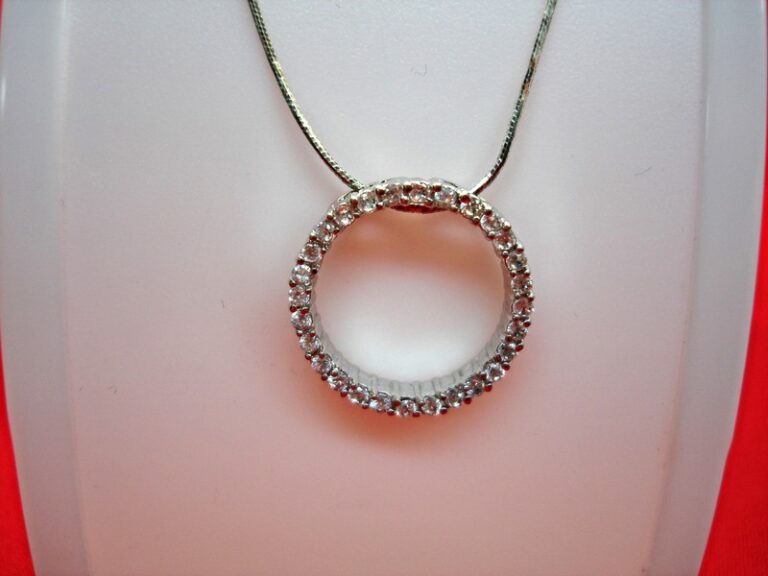 Sterling silver circle pendant necklace with cubic zirconia stones