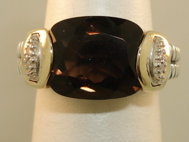 Sterling Silver and 14K Gold Smoky Quartz and Diamond Accent Ring (Size 6)