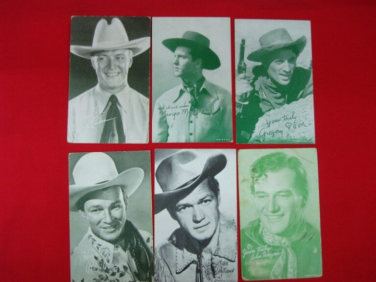 Set of six vintage arcade cards featuring cowboy stars from the 1940s and 1950s