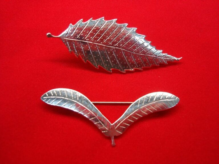 Vintage Sterling Silver Leaf & Seed Pod Brooches