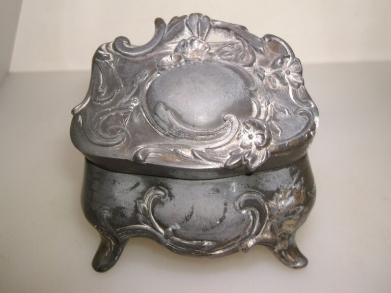 Antique Art Nouveau trinket box by Weilich Bros. with French gray swirl design
