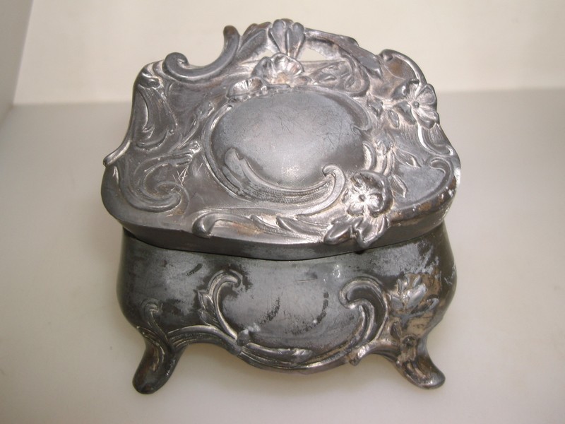 Antique Art Nouveau trinket box by Weilich Bros. with French gray swirl design