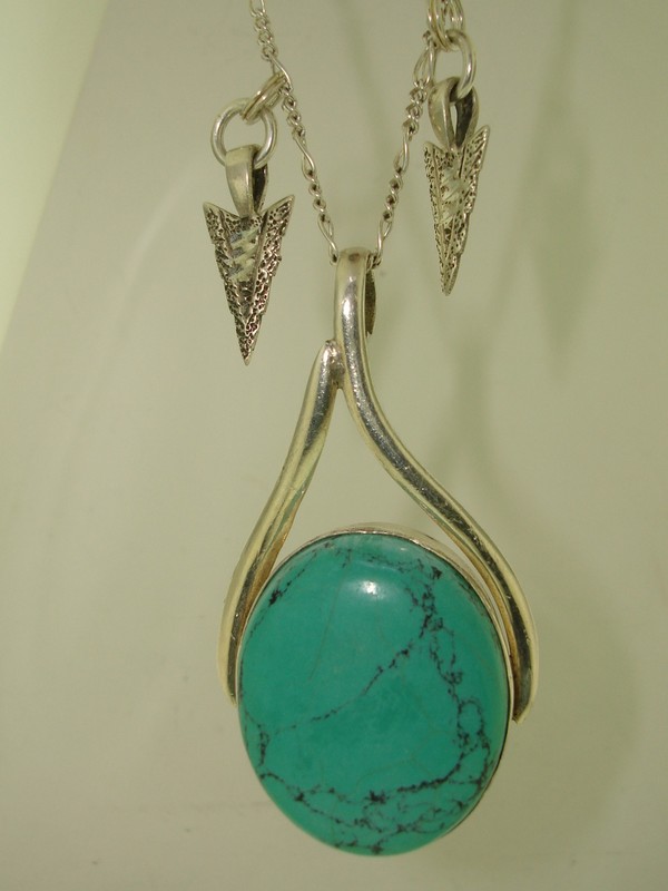 Sterling silver and turquoise arrow pendant necklace