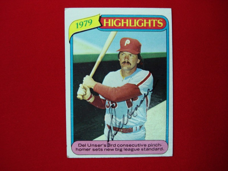 1980 Topps Autographed Del Unser Philadelphia Phillies Baseball Card